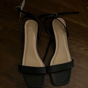 a new day Black Strappy Square-Toe Ankle Strap Sandals